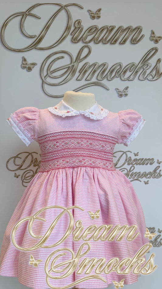 Gingham Smocked Dress Pink