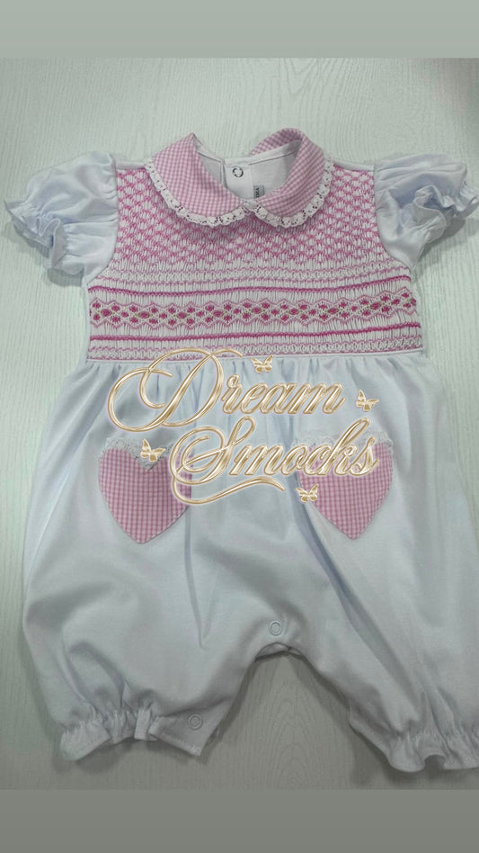 White Pima & Pink Gingham Shortie Romper