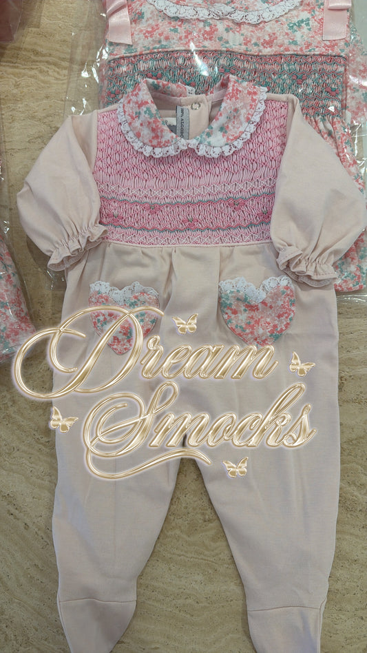 Pink Pima Smocked Baby Grow