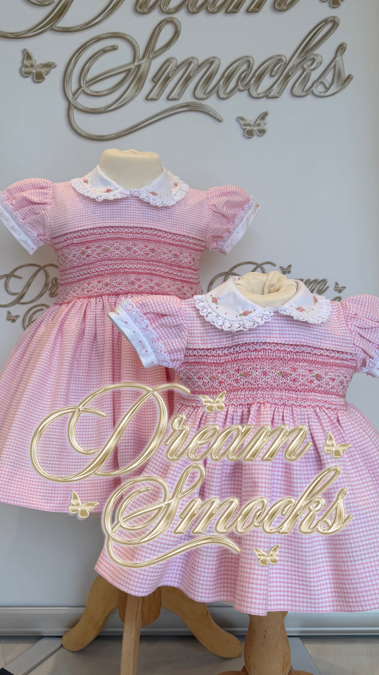 Gingham Smocked Dress Pink
