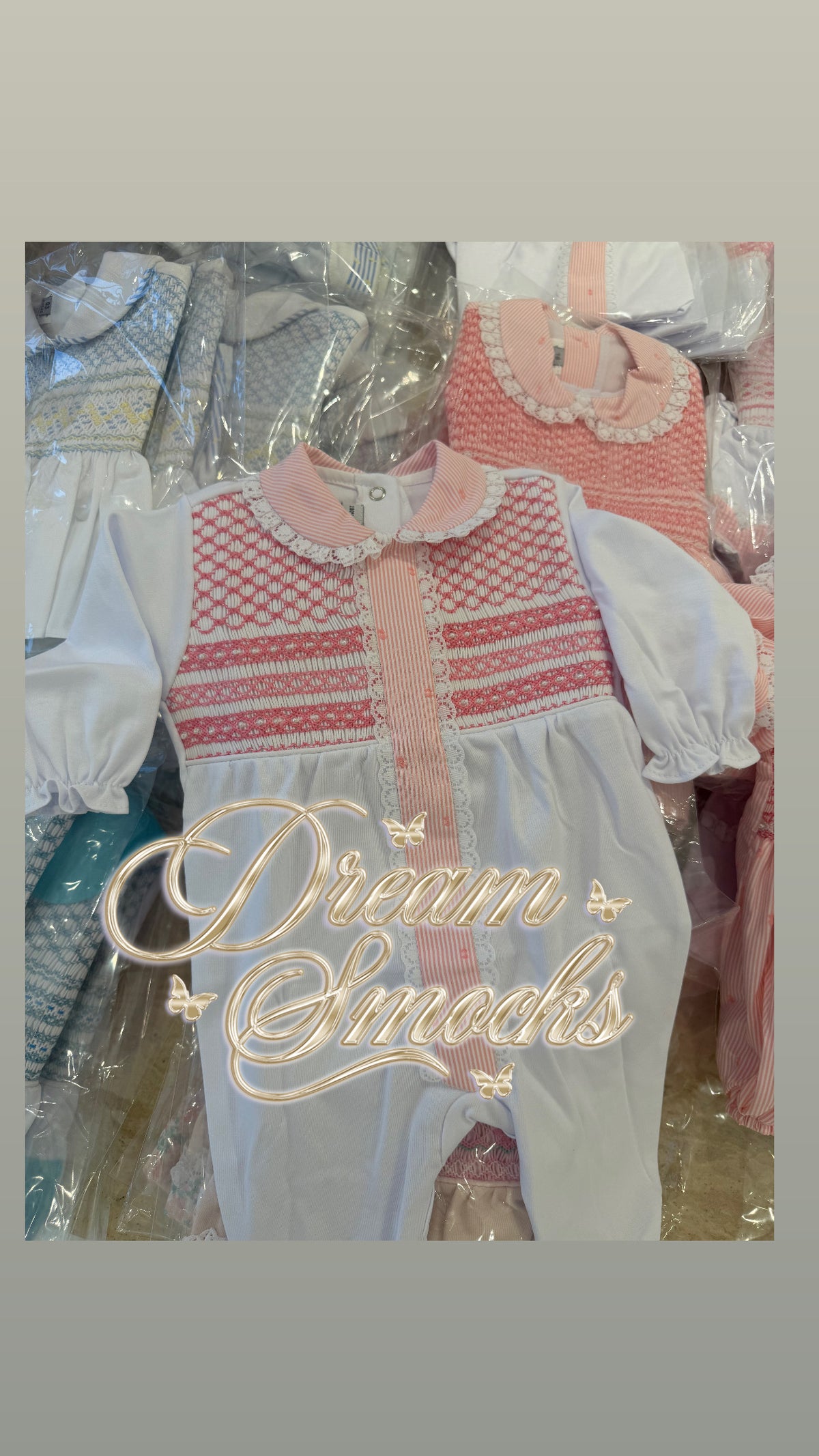 White & Pink new style smocked babygrow
