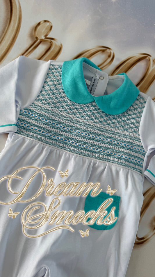 Boys White Smocked Babygrow