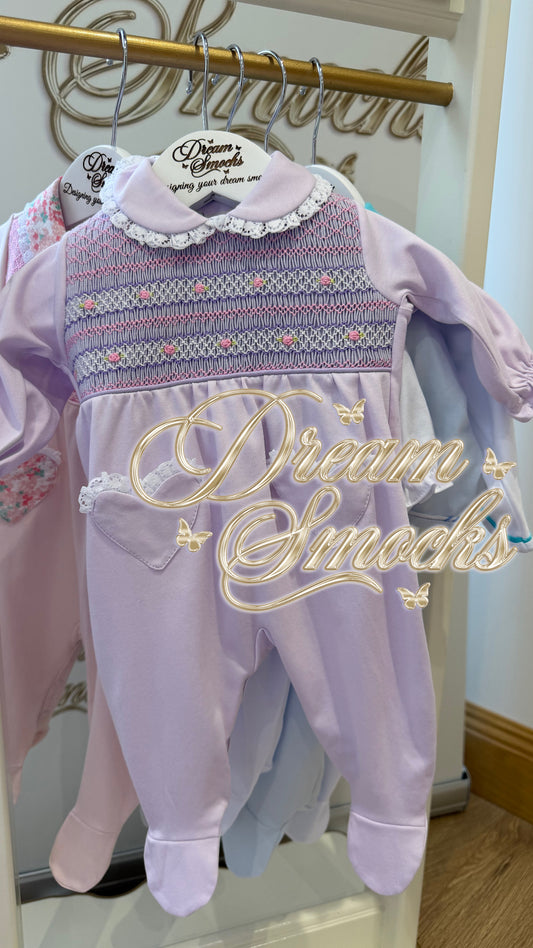 Lilac Smocked Babygrow